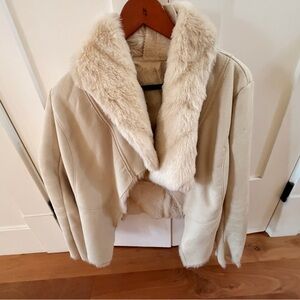 Bebe Women's Cream Faux suede/ Fur Collar Jacket